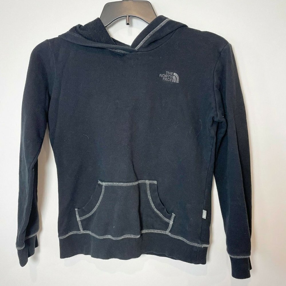 The North Face Womens Pullover Hooded Jacket Black‎ M Fleece Cotton Printed Back